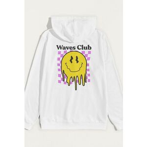 Mikina s Kapucí, Barva Bílá, s Potiskem Waves Club obraz