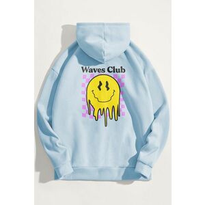 Mikina s Kapucí, Barva Nebesky Modrá , s Potiskem Waves Club obraz