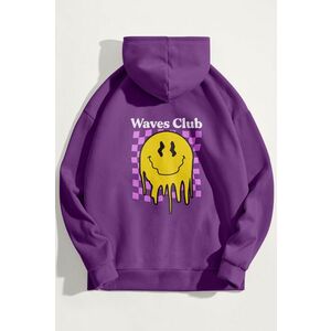 Mikina s Kapucí, Barva Fialová , s Potiskem Waves Club obraz