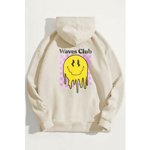 Mikina s Kapucí, Barva Ekru, s Potiskem Waves Club obraz