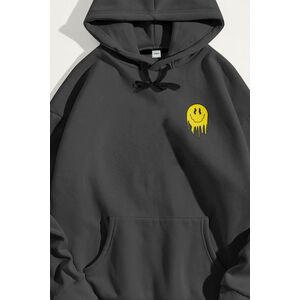 Mikina s Kapucí, Barva Železitě Šedá, s Potiskem Waves Club obraz