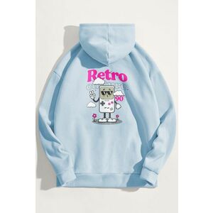 Mikina s Kapucí, Barva Nebesky Modrá , s Potiskem 90s Retro Culture obraz