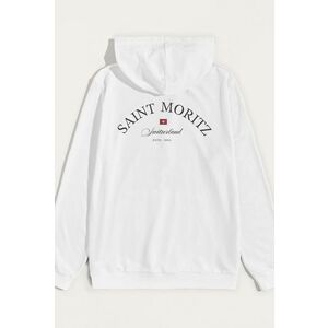 Mikina s Kapucí, Barva Bílá, s Potiskem Saint Moritz obraz