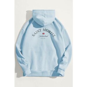 Mikina s Kapucí, Barva Nebesky Modrá , s Potiskem Saint Moritz obraz