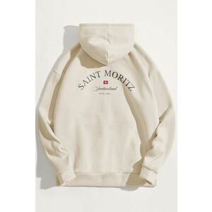 Mikina s Kapucí, Barva Ekru, s Potiskem Saint Moritz obraz