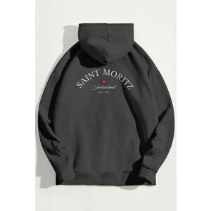Mikina s Kapucí, Barva Železitě Šedá, s Potiskem Saint Moritz obraz