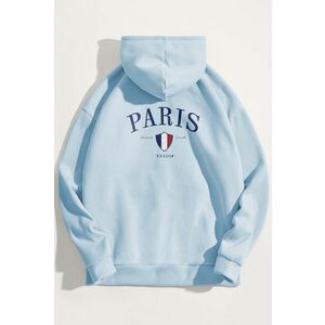 Mikina s Kapucí, Barva Nebesky Modrá , s Potiskem Paris XXXIII Bold obraz
