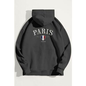 Mikina s Kapucí, Barva Železitě Šedá, s Potiskem Paris XXXIII Bold obraz