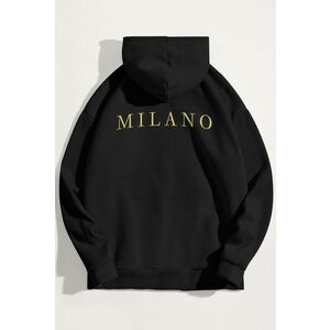 Mikina s Kapucí, Barva Černá, s Potiskem Milano Italy obraz