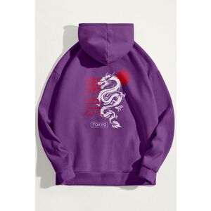 Mikina s Kapucí, Barva Fialová , s Potiskem Tokyo Rising Dragon obraz