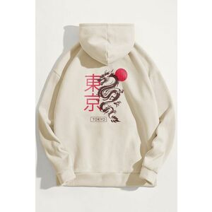 Mikina s Kapucí, Barva Ekru, s Potiskem Tokyo Rising Dragon obraz