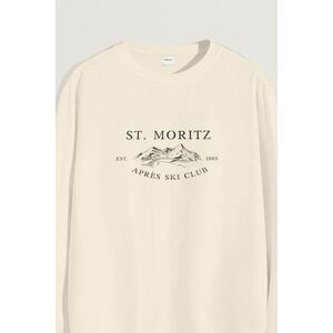 Mikina, Barva Ekru, s Potiskem St. Moritz Est. 1985 obraz