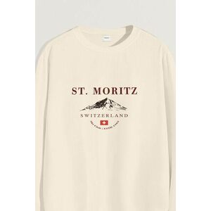 Mikina, Barva Ekru, s Potiskem St. Moritz Swiss Ski Club obraz