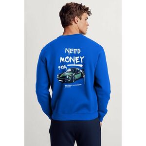 Mikina, Barva Modrá Elektrická, s Potiskem Need Money For obraz