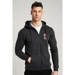 Mikina s Kapucí na Zip, Barva Železitě Šedá, s Potiskem Stay Real Teddy obraz