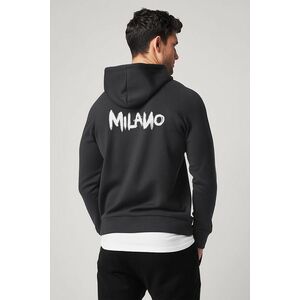 Mikina s Kapucí na Zip, Barva Železitě Šedá, s Potiskem Milano obraz