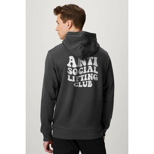 Mikina s Kapucí na Zip, Barva Železitě Šedá, s Potiskem Antisocial Lifting Club obraz
