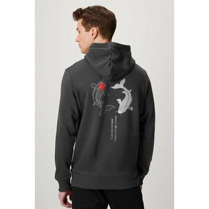 Mikina s Kapucí na Zip, Barva Železitě Šedá, s Potiskem Yin Yang Koi Fish obraz
