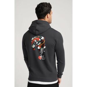 Mikina s Kapucí na Zip, Barva Železitě Šedá, s Potiskem Koi Fish obraz