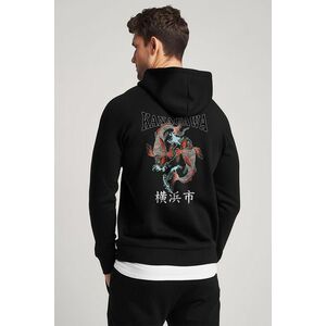 Mikina s Kapucí na Zip, Barva Černá, s Potiskem Kanagawa obraz