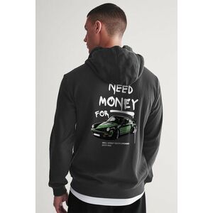 Mikina s Kapucí na Zip, Barva Železitě Šedá, s Potiskem Need Money For obraz