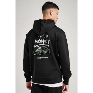 Mikina s Kapucí na Zip, Barva Černá, s Potiskem Need Money For obraz