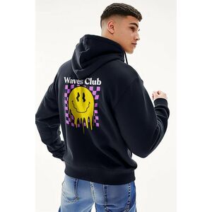 Mikina s Kapucí na Zip, Barva Modrá, s Potiskem Waves Club obraz