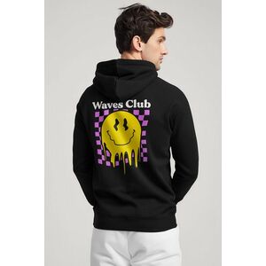 Mikina s Kapucí na Zip, Barva Černá, s Potiskem Waves Club obraz