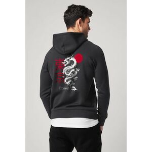 Mikina s Kapucí na Zip, Barva Železitě Šedá, s Potiskem Tokyo Rising Dragon obraz