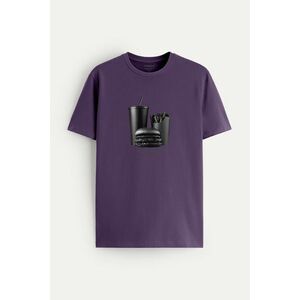 Tričko, Barva Fialová , s Potiskem Total Black Mood obraz