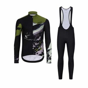 HOLOKOLO Cyklistický dlouhý dres a kalhoty - CAMOUFLAGE WINTER - černá/zelená obraz
