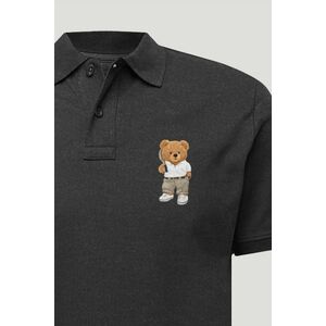 Polo Tričko Slim Fit, Barva Železitě Šedá, s Potiskem Prestige Teddy obraz