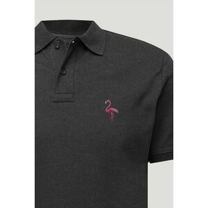 Polo Tričko Slim Fit, Barva Železitě Šedá, s Potiskem Pink Flamingo obraz