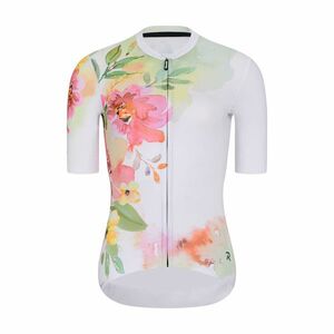 RIVANELLE Cyklistický dres s krátkým rukávem - FLOWERY LADY - bílá/růžová/zelená L obraz