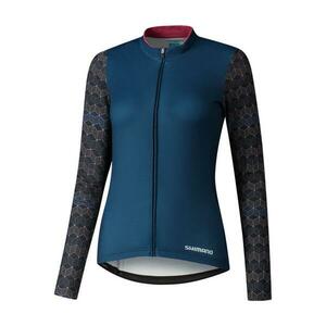 SHIMANO Cyklistický dres s dlouhým rukávem zimní - KAEDE PRINTED LONG - modrá M obraz