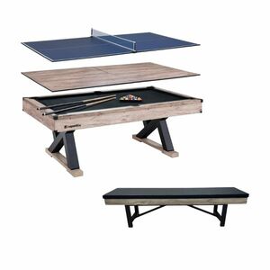 Billiardový stůl 3v1 inSPORTline Residento s lavicí světlé dřevo obraz