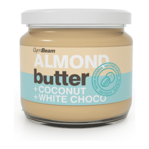 GymBeam MANDLOVÉ MÁSLO KOKOS + BÍLÁ ČOKOLÁDA 340 G Ořechové máslo, , velikost obraz