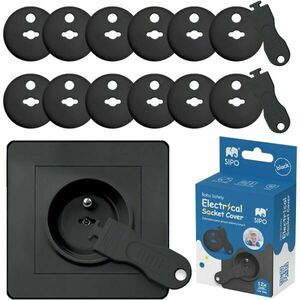 Sipo 12 + 2 Ochranné kryty na elektrické zásuvky, černá, velikost obraz