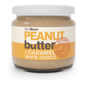 GymBeam ARAŠÍDOVÉ MÁSLO KARAMEL + BÍLÁ ČOKOLÁDA - 340 G Ořechové máslo, , velikost obraz