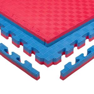 Puzzle tatami podložka inSPORTline Malmeida 100x100x4 cm červeno-modrá, vzor 5 proužků obraz