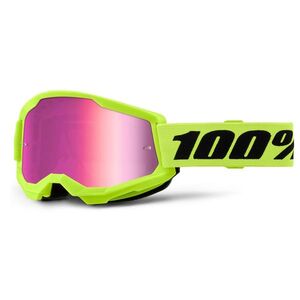 Juniorské motokrosové brýle 100% Strata 2 Junior Mirror Neon Yellow, růžové plexi obraz