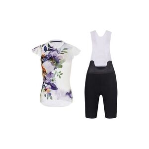 RIVANELLE Cyklistický krátký dres a krátké kalhoty - MISS FLOWERY - černá/bílá/vícebarevná obraz