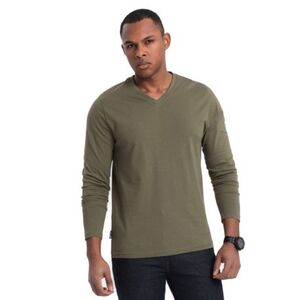Pánské tričko s dlouhým rukávem OMBRE-Longsleeve OM-LSBL-0108 V-2 dark olive obraz