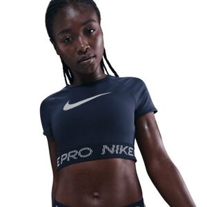 Dámské tréninkové tričko s krátkým rukávem NIKE PRO-W NP DF SS TOP TT GRX MIDNIGHT NAVY/FOOTBALLGREY/WHITE obraz