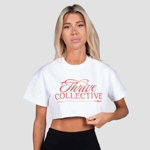 GymBeam Women‘s Thrive Cropped T-shirt White obraz