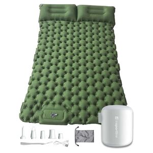 Nafukovací karimatka pro dva inSPORTline Faustea s minipumpou 192x125x8 cm zelená karimatka, bílá pumpa obraz