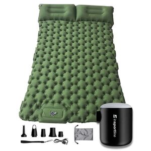 Nafukovací karimatka pro dva inSPORTline Faustea s minipumpou 192x125x8 cm zelená karimatka, černá pumpa obraz