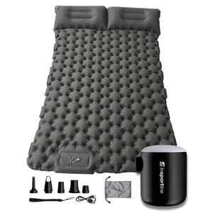 Nafukovací karimatka pro dva inSPORTline Faustea s minipumpou 192x125x8 cm šedá karimatka, černá pumpa obraz