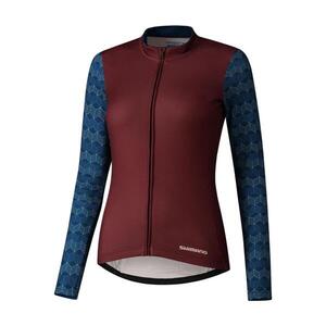 SHIMANO Cyklistický dres s dlouhým rukávem zimní - KAEDE PRINTED LONG - bordó/modrá obraz