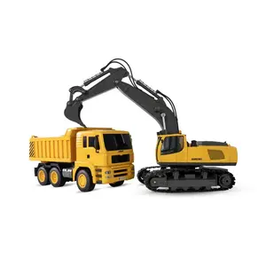 AMEWI Trade e.K. Sada 2 v 1 RC pásový bagr a RC sklápěč 1: 18 RTR kovová lžíce LED osvětlení obraz